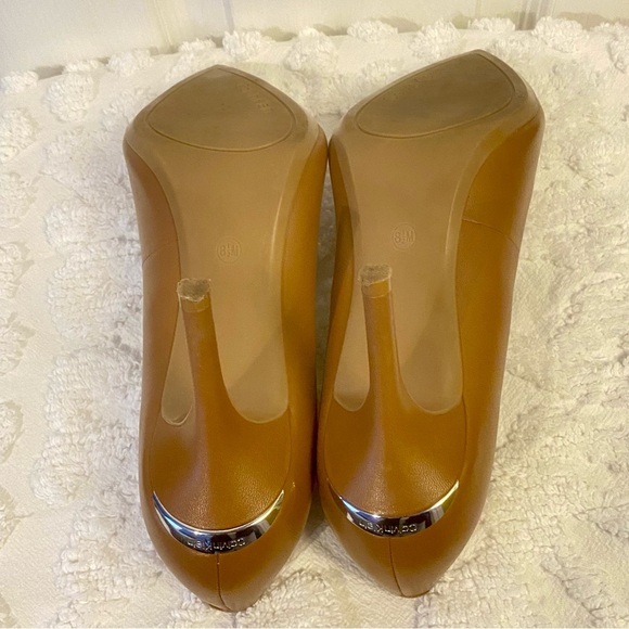 Calvin Klein Women's Cognac Brown Leather Heels Silver Logo Plate 8.5 Med - Picture 8 of 9